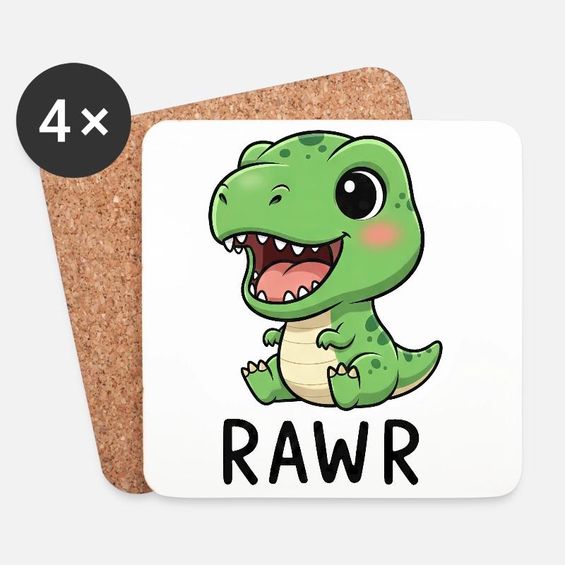 Lustiger T-Rex Dinosaurier Cartoon Freude Lachen - Untersetzer (4er-Set) - Weiß