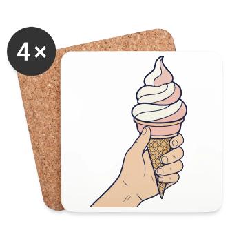 Glace à l'italienne en main - Dessous de verre (lot de 4) - blanc - Devant