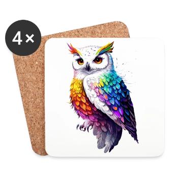 Schneeeule Weiße Eule Kauz Uhu Owl Schnee Eulen - Untersetzer (4er-Set) - Weiß - Vorne