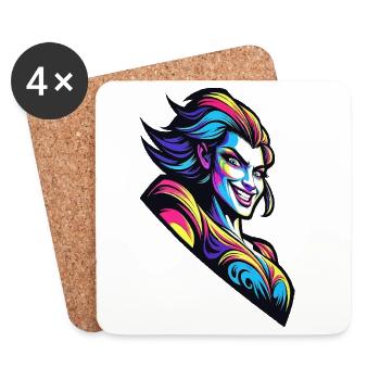 Neon Diva Pop Art Portrait - Coasters (set of 4) - white - Front