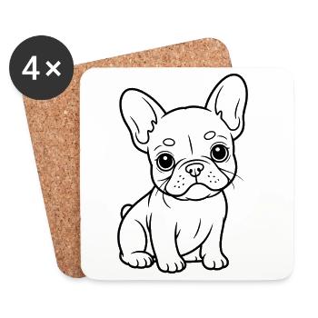 Kleiner Bulldog Linienporträt - Untersetzer (4er-Set) - Weiß - Vorne