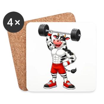 Muscular Bull Cow Bodybuilder Dumbbell Training - Coasters (set of 4) - white - Front