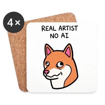 Real Artist Not AI Generated - Funny Shiba Dog - Coasters (set of 4) - white - Front