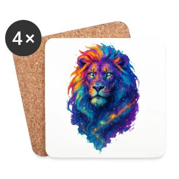 Lion cosmique coloré - Art couleurs Pop - Dessous de verre (lot de 4) - blanc - Devant