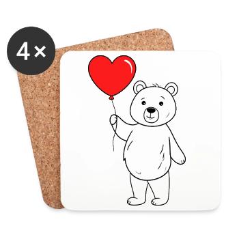 Bear with heart balloon - Coasters (set of 4) - white - Front