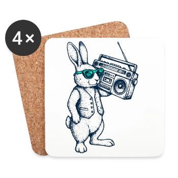 Boombox Easter Bunny - Coasters (set of 4) - white - Front