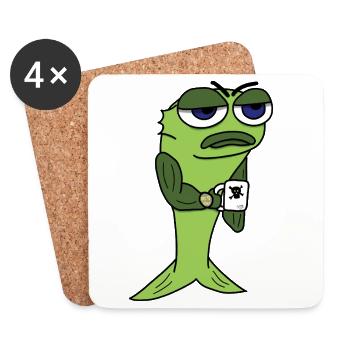 Müder Fisch mit Kaffeetasse - Untersetzer (4er-Set) - Weiß - Vorne