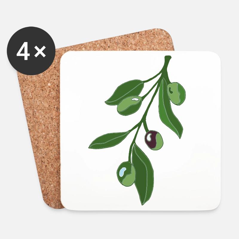 Olive Branch Botany Illustration - Coasters (set of 4) - white