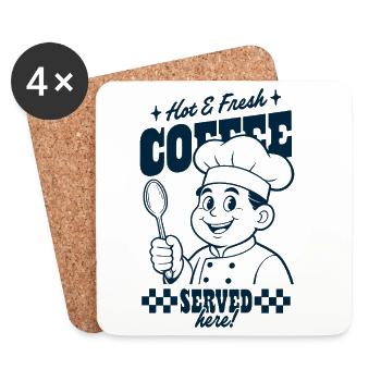 Coffee chef serves here - Coasters (set of 4) - white - Front