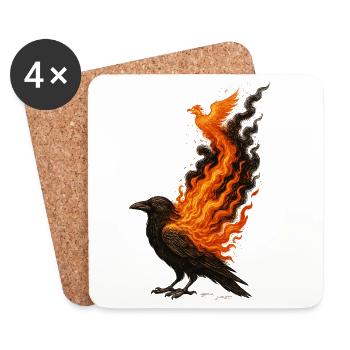 Corbeau Phénix : Renaissance de Feu - Dessous de verre (lot de 4) - blanc - Devant