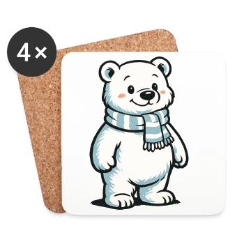 Ours polaire avec écharpe - Dessous de verre (lot de 4) - blanc - Devant