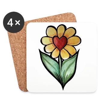 Aquarelle en forme de fleur de cœur - Dessous de verre (lot de 4) - blanc - Devant