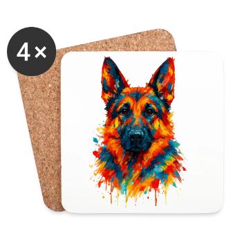 Bunte Aquarell Deutscher Schäferhund-Illustration - Untersetzer (4er-Set) - Weiß - Vorne