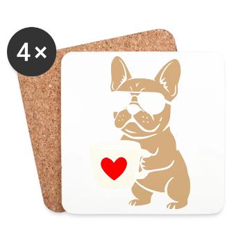 Frenchie Kaffee Flat Design - Untersetzer (4er-Set) - Weiß - Vorne