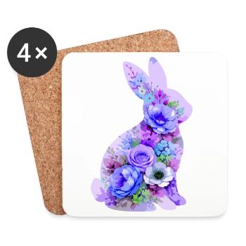 Bunny Pastel Flowers - Coasters (set of 4) - white - Front