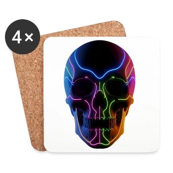 Glowing skull for DJ & techno fans - Coasters (set of 4) - white - Front