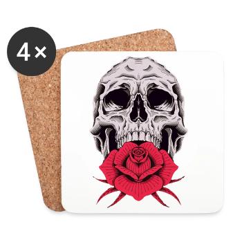 Skull Rose Motif for Biker, Gothic and Rocker Fans - Coasters (set of 4) - white - Front