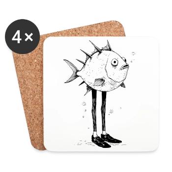 Motif cartoon Drôle de Poisson avec Pattes - Dessous de verre (lot de 4) - blanc - Devant