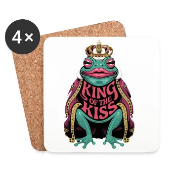 Roi du Baiser, Grenouille drôle, Prince Baiser Dire - Dessous de verre (lot de 4) - blanc - Devant