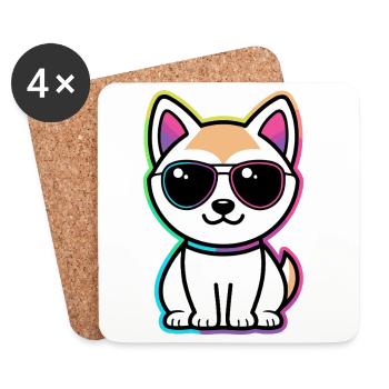 Katzen-Neon-Regenbogenbrille - Untersetzer (4er-Set) - Weiß - Vorne