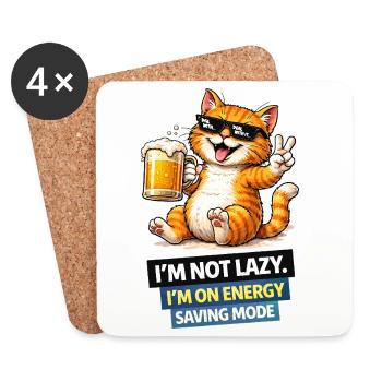 Energy Saving Cat Not Lazy - Coasters (set of 4) - white - Front