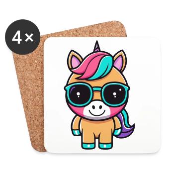 Licorne arc-en-ciel lunettes minimaliste - Dessous de verre (lot de 4) - blanc - Devant