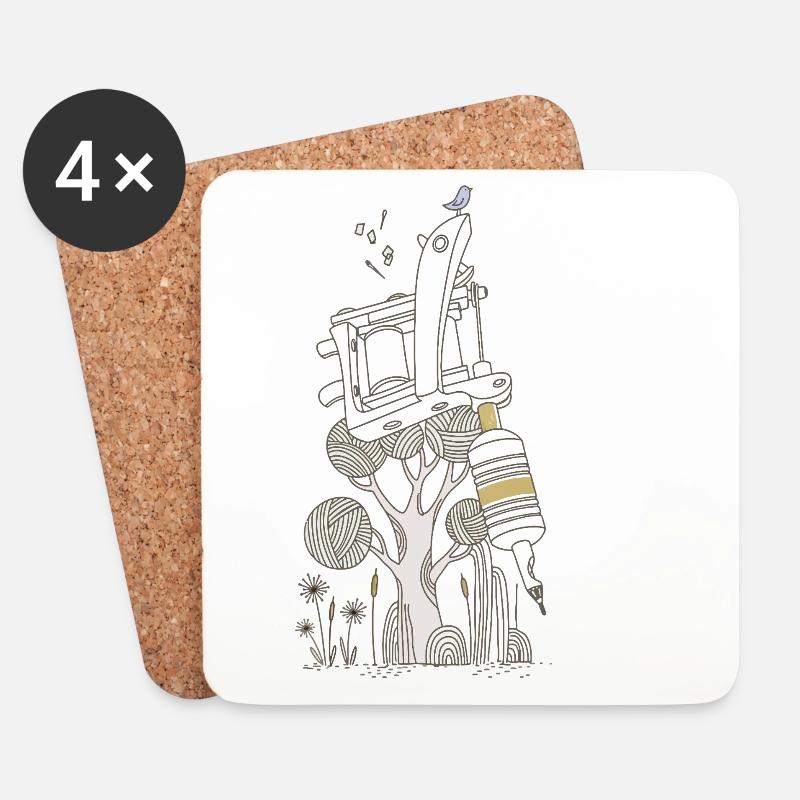 Tätowiermaschine - Untersetzer (4er-Set) - Weiß