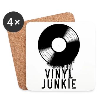 Vinyl Junkie Retro Record Distressed Graphic - Coasters (set of 4) - white - Front