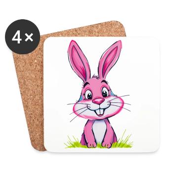 Lapin de Pâques Rose - Dessous de verre (lot de 4) - blanc - Devant