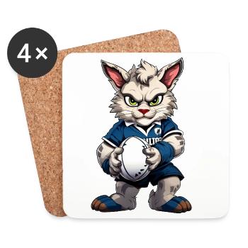 Rugby Cat - Dessous de verre (lot de 4) - blanc - Devant