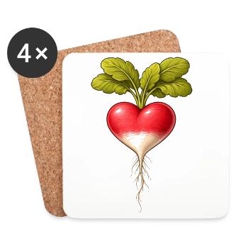 Radieschen Herzform Vintage Botanisch  - Untersetzer (4er-Set) - Weiß - Vorne