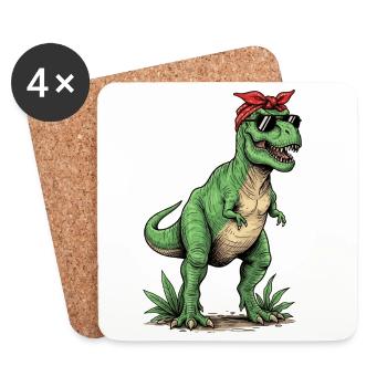 T-shirt Dinosaure T-Rex Look Rétro - Design Mama  - Dessous de verre (lot de 4) - blanc - Devant