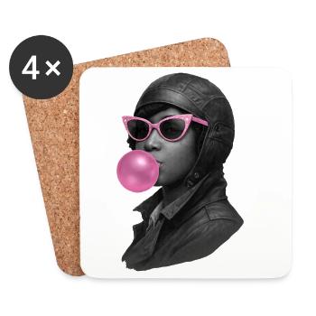 Bessie Coleman with pink sunglasses and bubblegum - Coasters (set of 4) - white - Front
