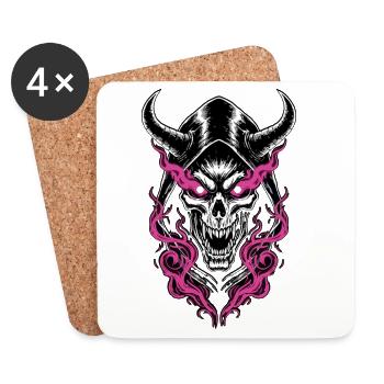 Skull Demon Hood Pink Flames Dark Totem - Coasters (set of 4) - white - Front