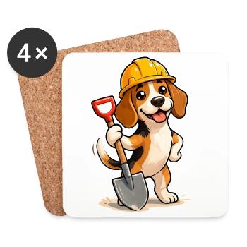 Beagle Construction Worker Dog Funny Fun Design - Coasters (set of 4) - white - Front