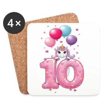 10e anniversaire de la fille Licorne mignonne 10e - Dessous de verre (lot de 4) - blanc - Devant