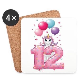 12 Jahre Mädchen Süßes Einhorn 12. Geburtstag - Untersetzer (4er-Set) - Weiß - Vorne