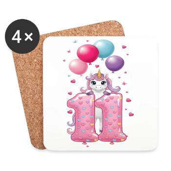 11 Years Girl Cute Unicorn 11th Birthday - Coasters (set of 4) - white - Front