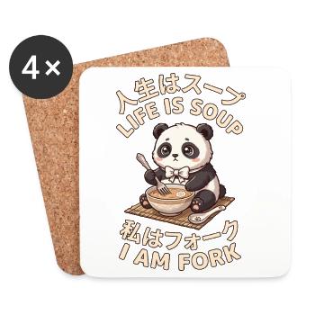 Life Is Soup I Am Fork - Lustiger Panda Meme - Untersetzer (4er-Set) - Weiß - Vorne