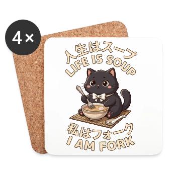 Life Is Soup I Am Fork - Lustiger Katze Meme - Untersetzer (4er-Set) - Weiß - Vorne