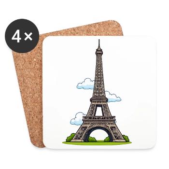 Eiffel Tower Cartoon Style - Coasters (set of 4) - white - Front