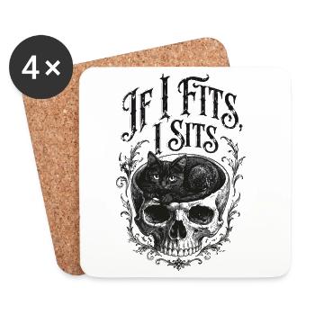 Chat dans un crâne : design de tatouage à l’ancienne - Dessous de verre (lot de 4) - blanc - Devant