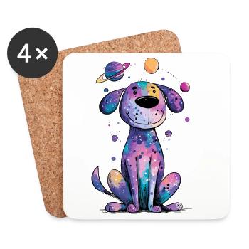 Chiot galactique dans l’espace - Dessous de verre (lot de 4) - blanc - Devant