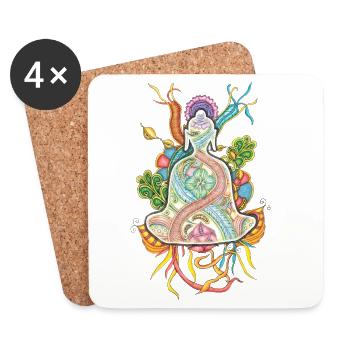 Tranzending Buddha meditating hand-drawn - bunt - Untersetzer (4er-Set) - Weiß - Vorne