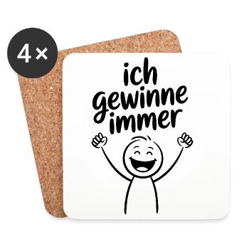 Strichmännchen: Ich gewinne immer  - Untersetzer (4er-Set) - Weiß - Vorne