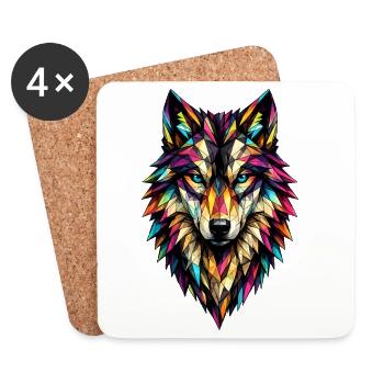 Color Geometric Wolf - Coasters (set of 4) - white - Front
