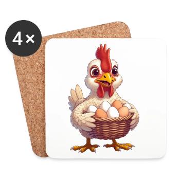 Chicken with egg basket - Coasters (set of 4) - white - Front
