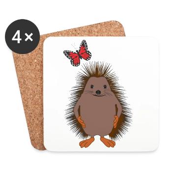 Süßer Igel & Schmetterling – Freundlichkeit - Untersetzer (4er-Set) - Weiß - Vorne