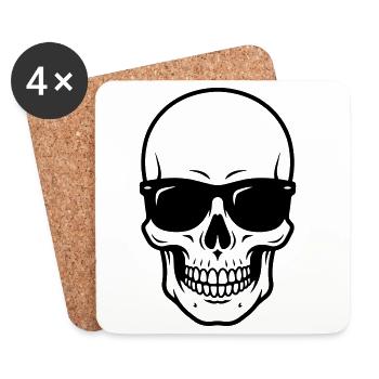 Cooler Badass Schädel mit Sonnenbrille - Untersetzer (4er-Set) - Weiß - Vorne