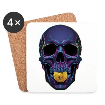 Bitcoin Skull Neon Cyberpunk Crypto Motif - Coasters (set of 4) - white - Front